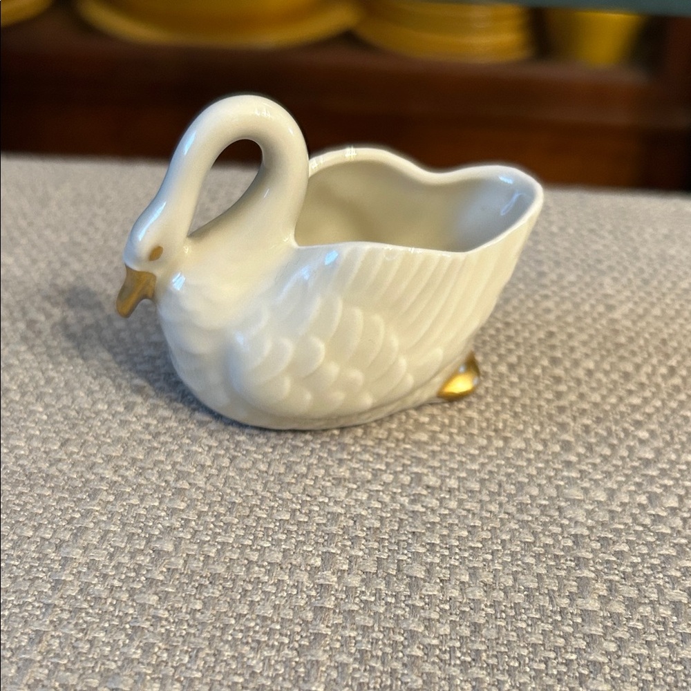 Vintage Gemma Czecho Slovakia Tiny Ceramic White Swan with Gold Accents